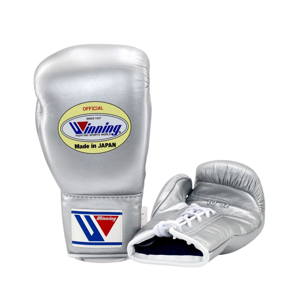 Winning Training boxing gloves Silver Leather Lace up - Velcro