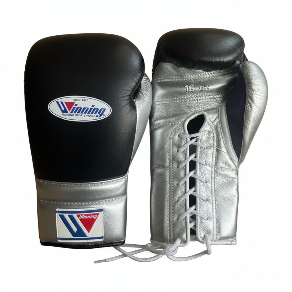 Winning Training boxing gloves Silver Purple Leather Lace up - Velcro