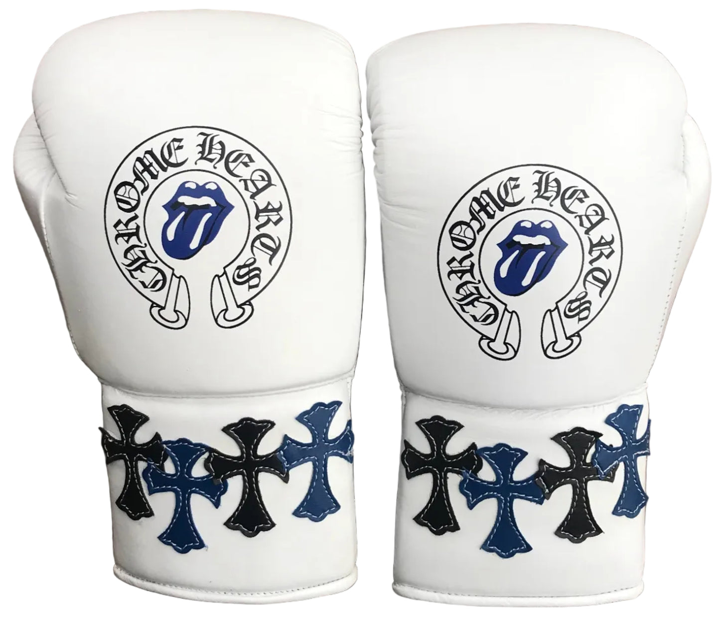 Winning Trainning boxing gloves Chrome White Leather Lace up - Velcro