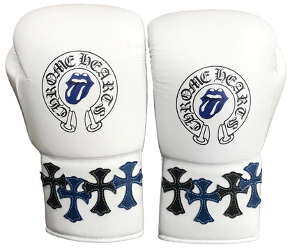 Winning Trainning boxing gloves Chrome White Leather Lace up - Velcro