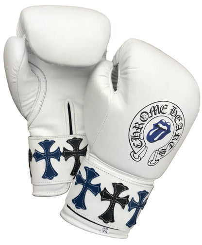 Winning Trainning boxing gloves Chrome White Leather Lace up - Velcro