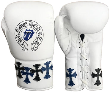 Winning Trainning boxing gloves Chrome White Leather Lace up - Velcro