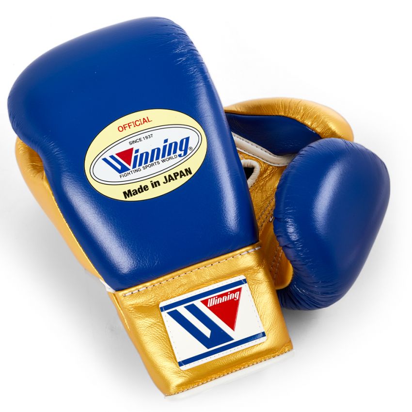 Winning boxing gloves Gold Blue Lace up 