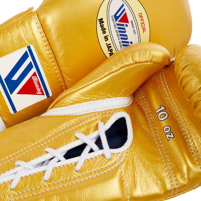 Winning boxing gloves Lace up Gold Leather