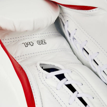 Winning boxing gloves White Red Leather 16oz Lace up - Velcro