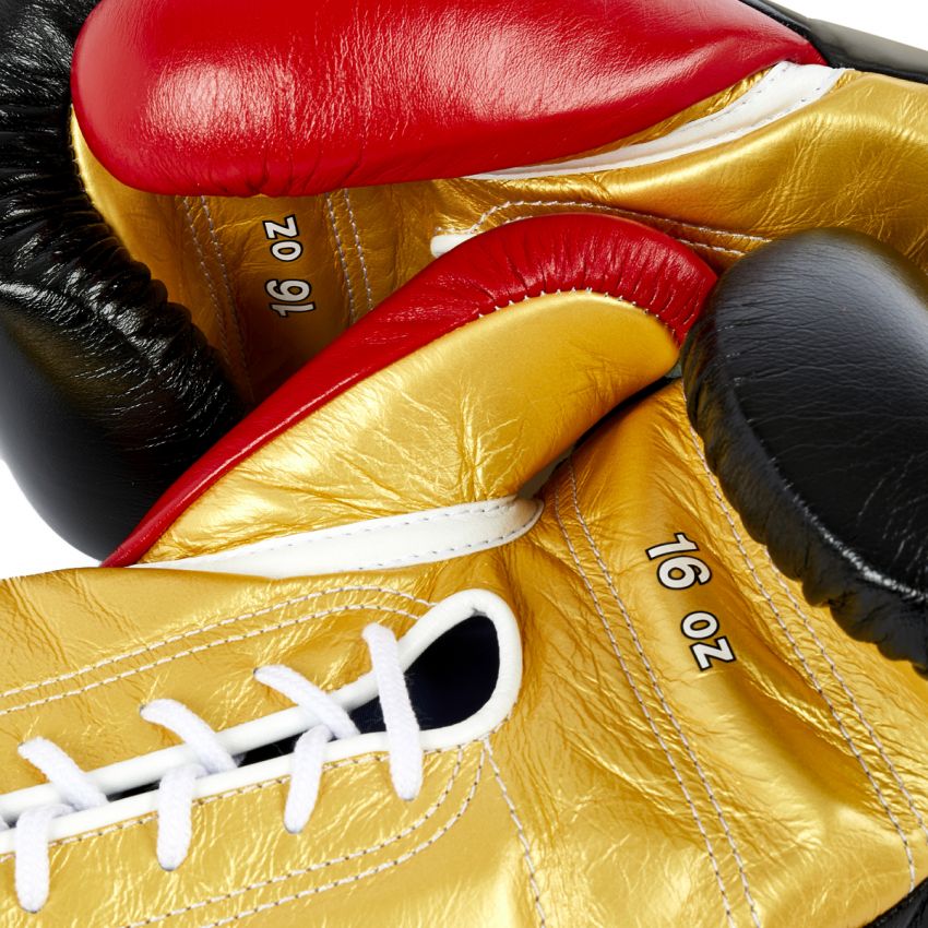 Winning boxing gloves red black gold Leather Lace up