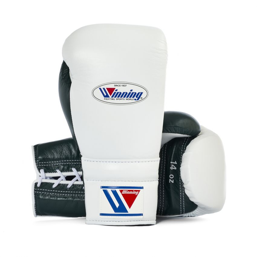 Winning boxing gloves 12oz Lace up White Green Leather