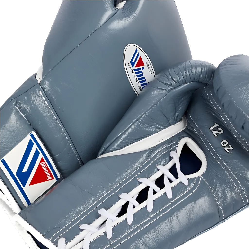 Winning boxing gloves 14oz Lace up Grey Leather