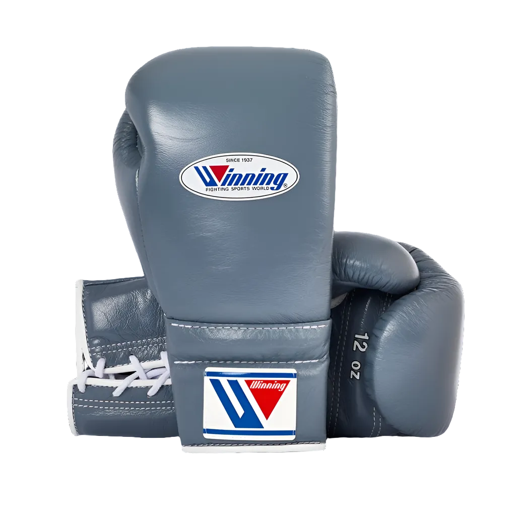 Winning boxing gloves 14oz Lace up Grey Leather
