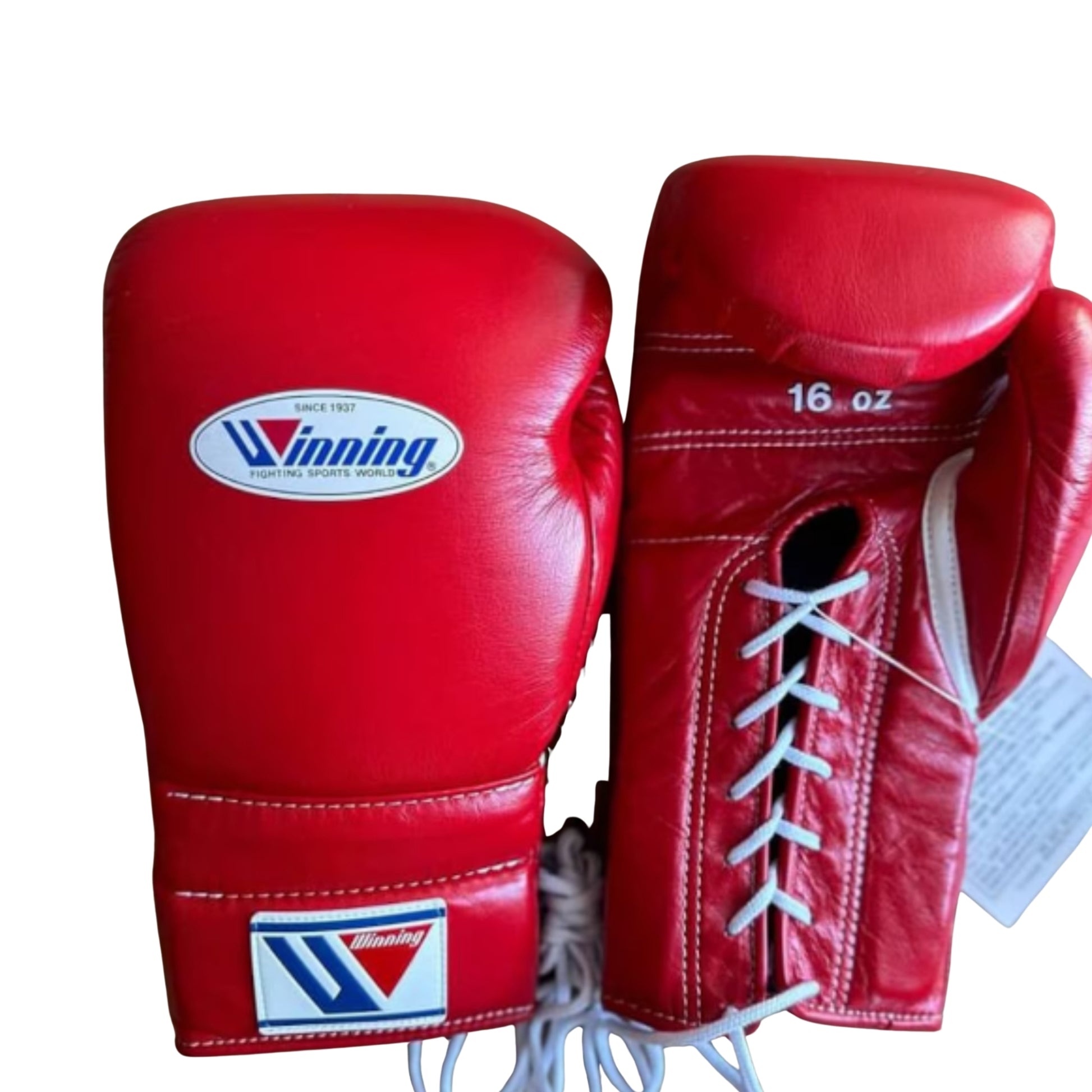 Winning boxing gloves 16oz Red Leather Lace up - Velcro