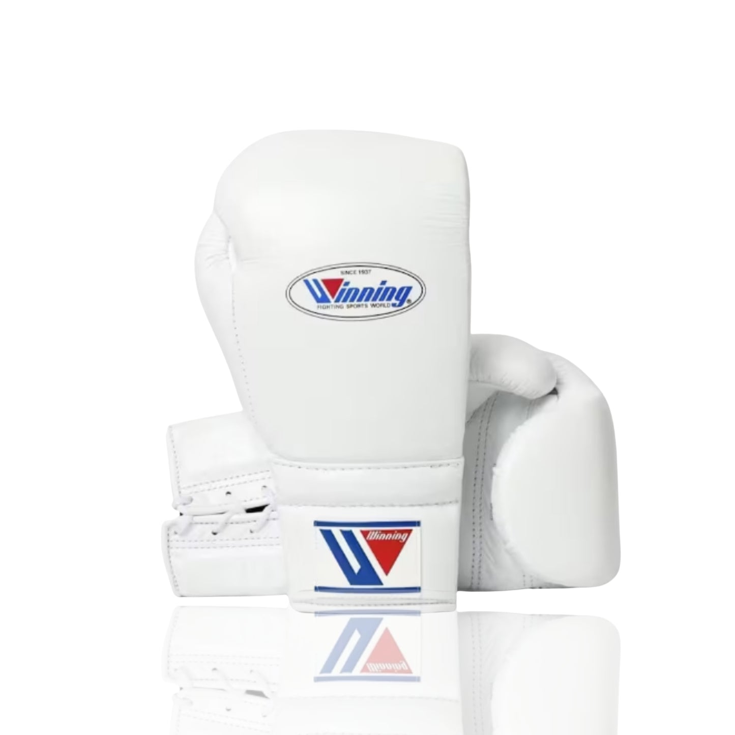 Winning boxing gloves 16oz White Leather Lace up - Velcro