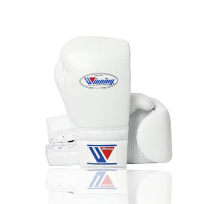 Winning boxing gloves 16oz White Leather Lace up - Velcro