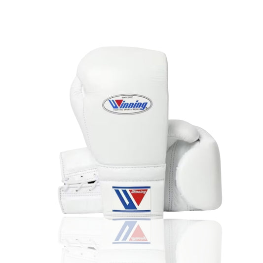 Winning boxing gloves 16oz White Leather Lace up - Velcro