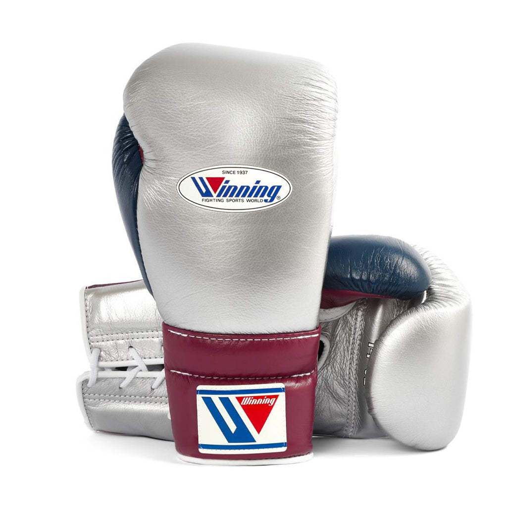 Winning boxing gloves Affordable Silver Leather Lace up - Velcro