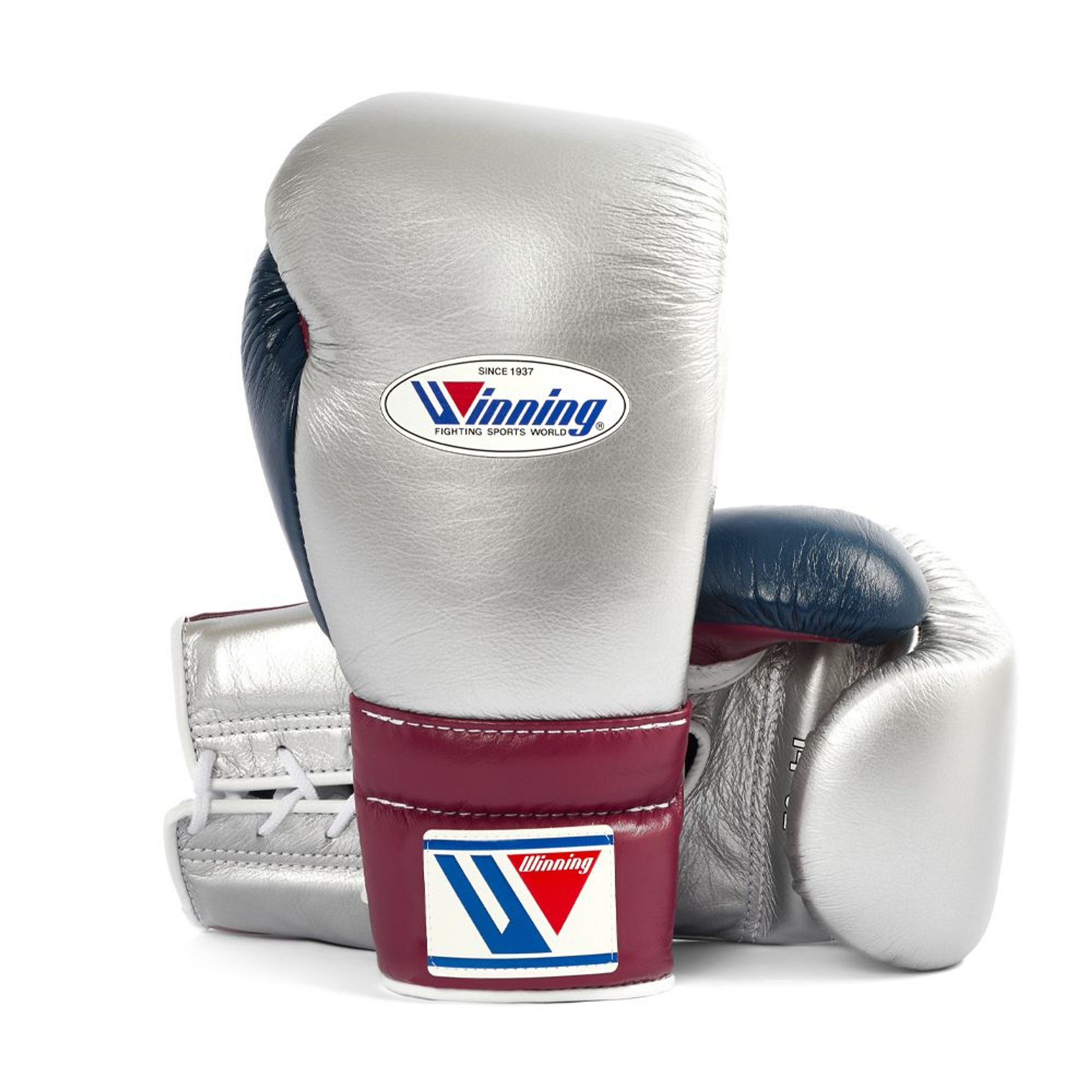 Winning boxing gloves Affordable Silver Leather Lace up - Velcro