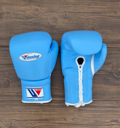 Winning boxing gloves Affordable Sky Blue Leather  Lace-up