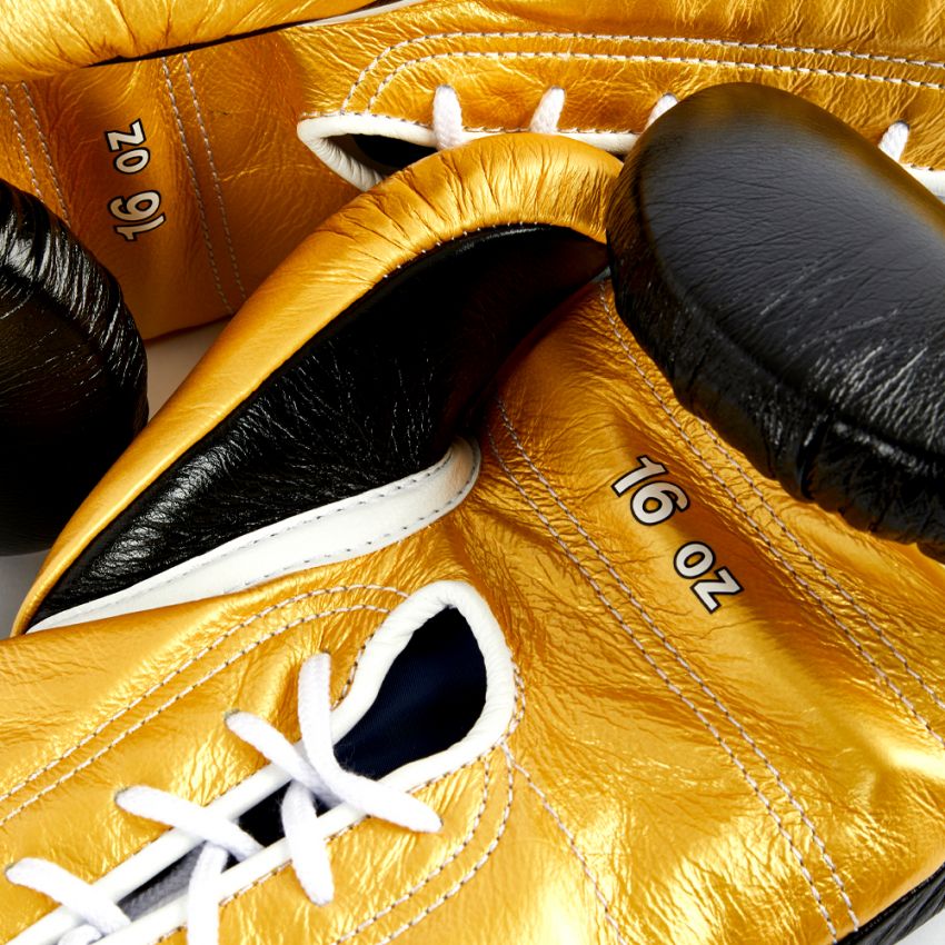 Winning boxing gloves Black Gold Leather Lace up