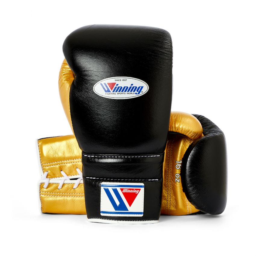 Winning boxing gloves Black Gold Leather Lace up