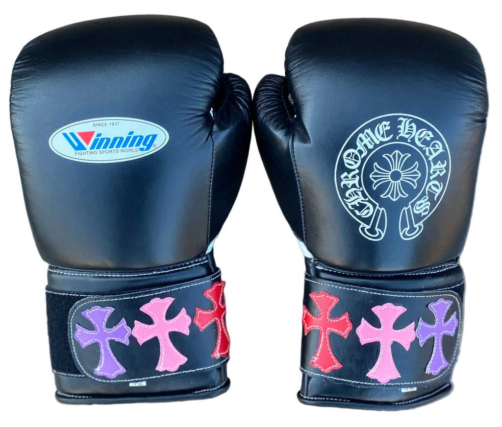 Winning boxing gloves Black Leather Velcro