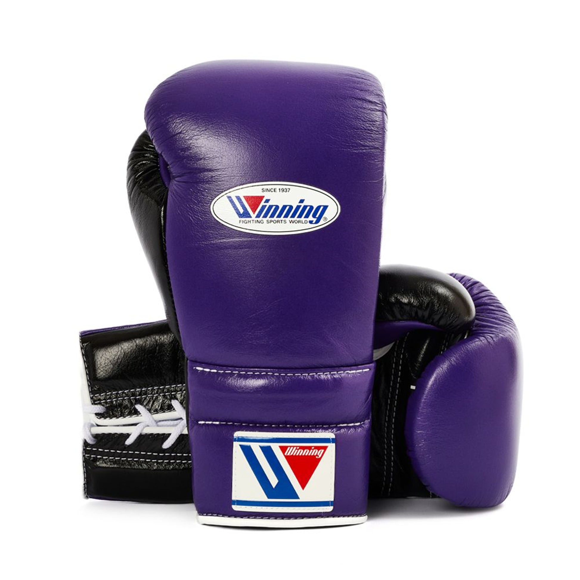 Winning boxing gloves Black Purple Leather 14oz Lace up