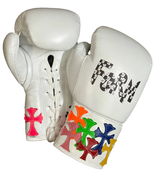 Winning boxing gloves Chrome Heart Color Cross White Leather Lace up - Velcro