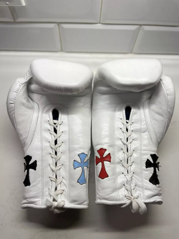 Winning boxing gloves Cross White Leather Lace up - Velcro
