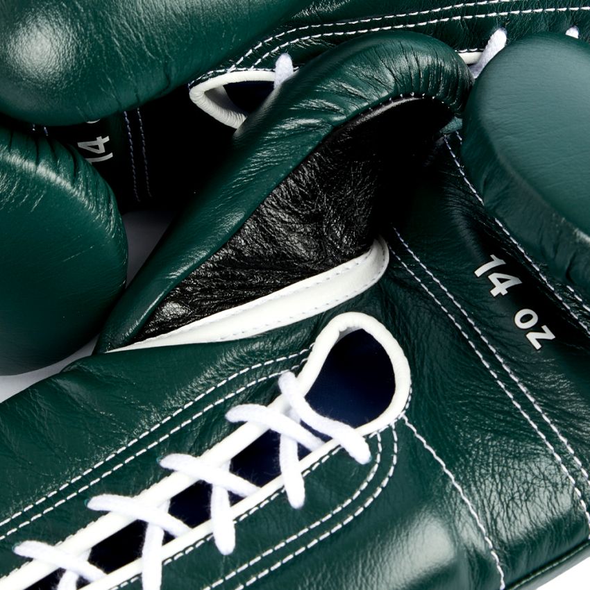 Winning boxing gloves Dark Green Leather 14oz Lace up - Velcro