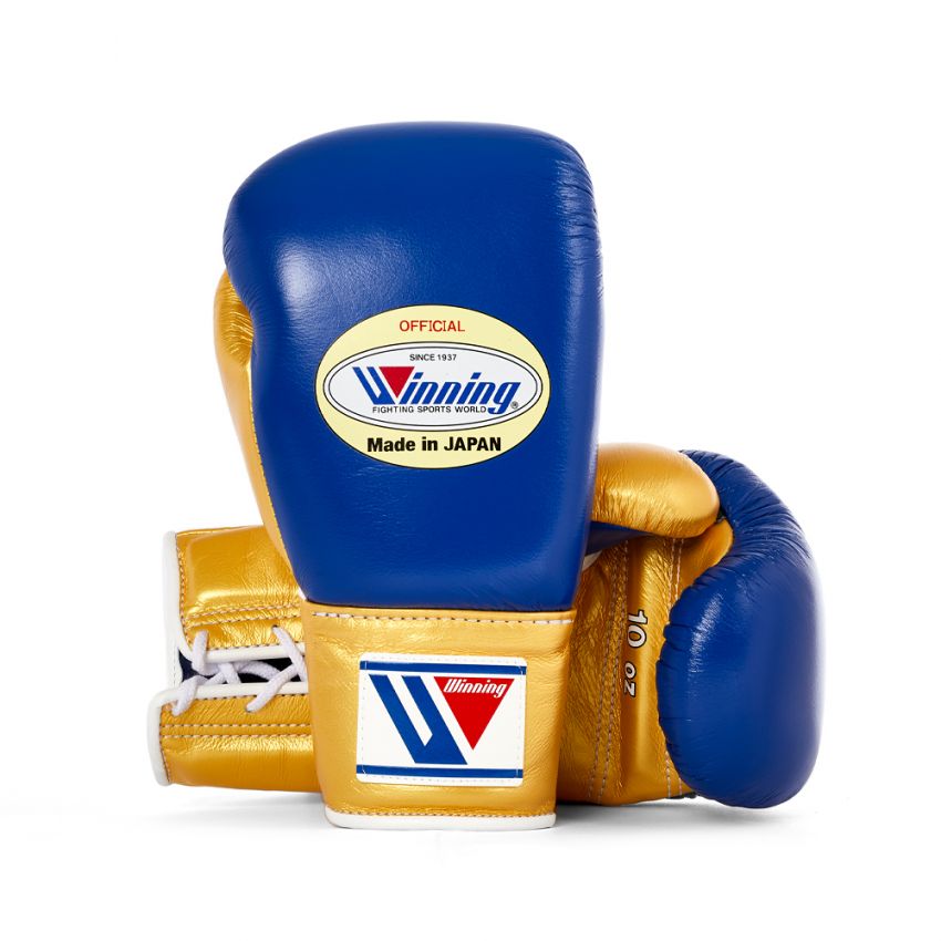 Winning boxing gloves Gold Blue Lace up 