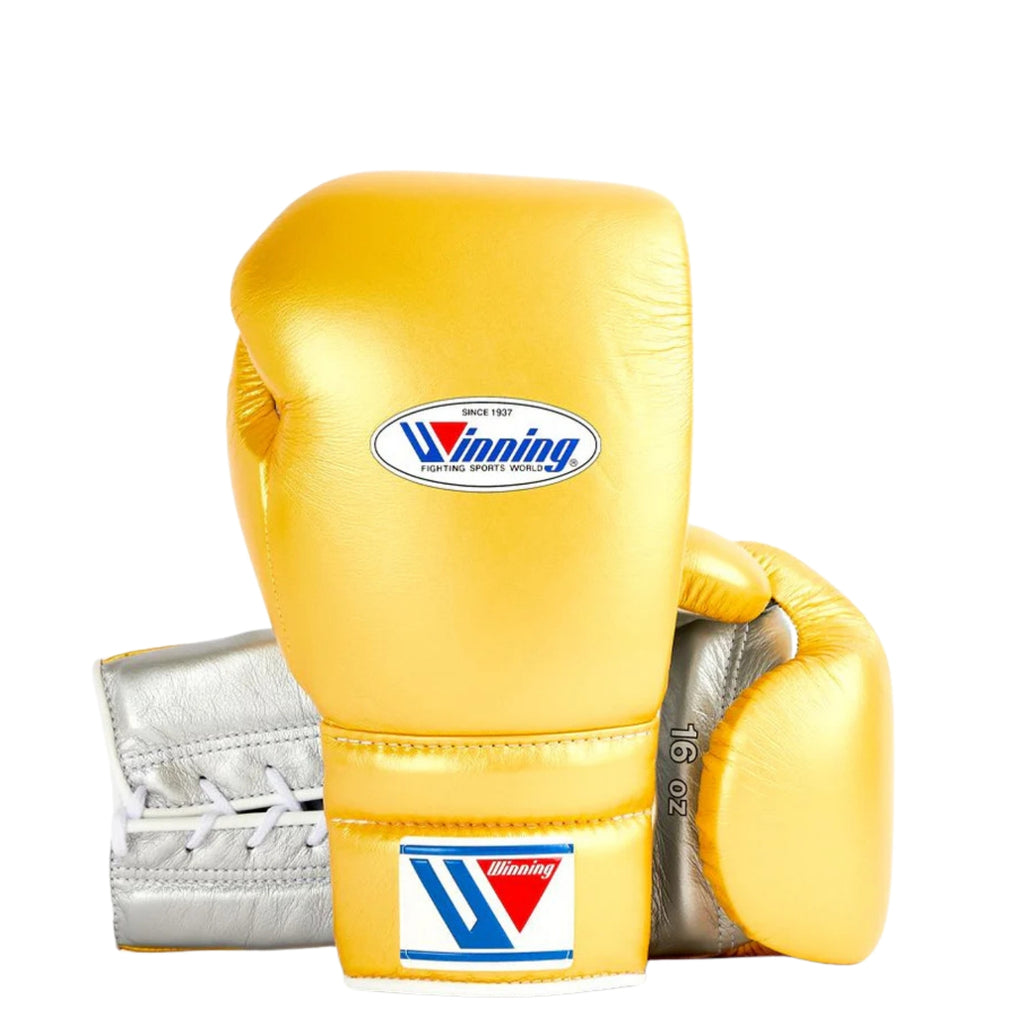 Winning boxing gloves Gold Silver Leather Lace up