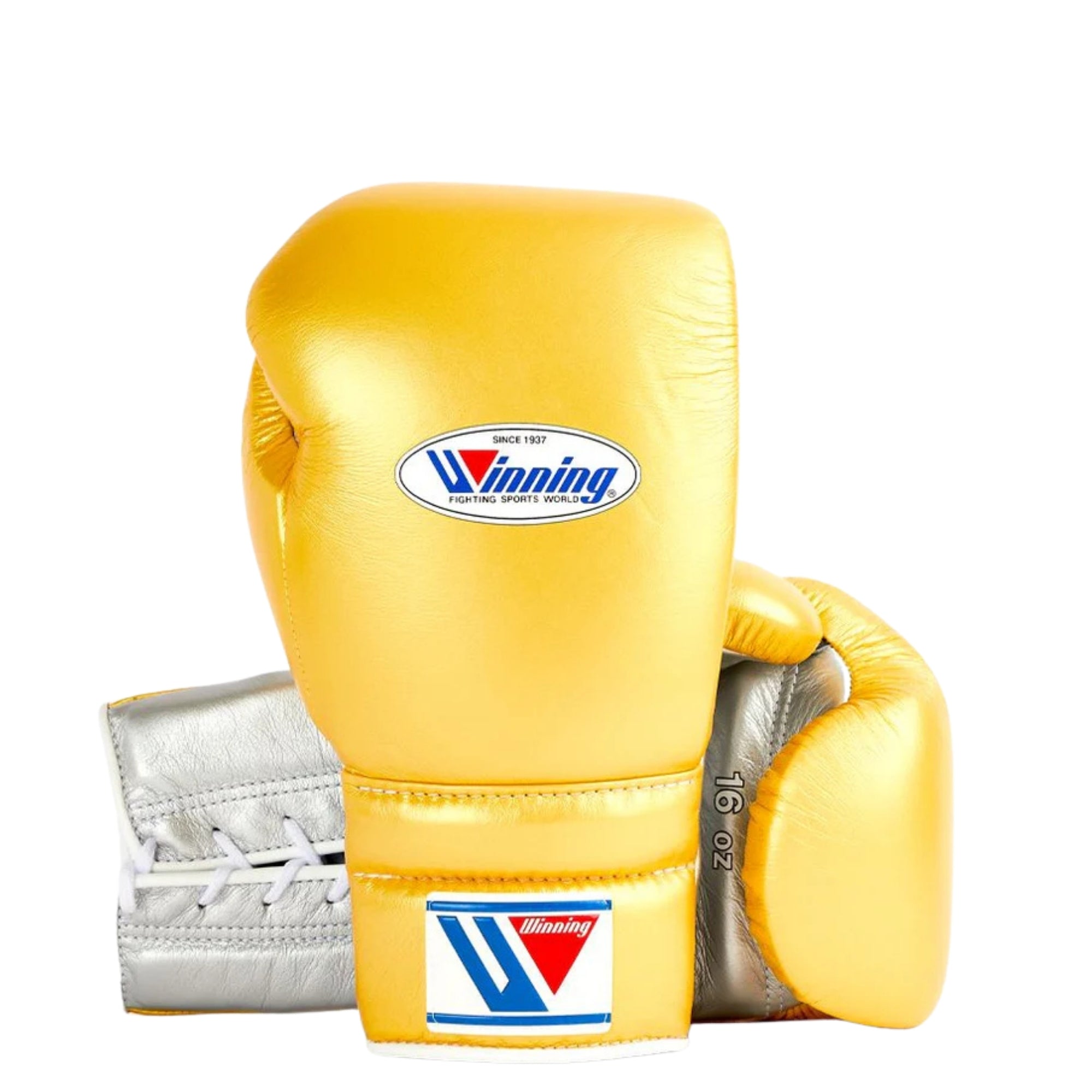 Winning boxing gloves Gold Silver Leather Lace up