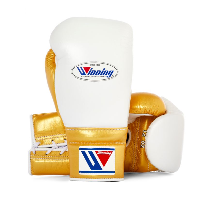 Winning boxing gloves Gold White 14oz Lace up - Velcro