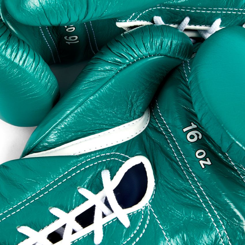Winning boxing gloves Green Leather 10oz Lace up Velcro