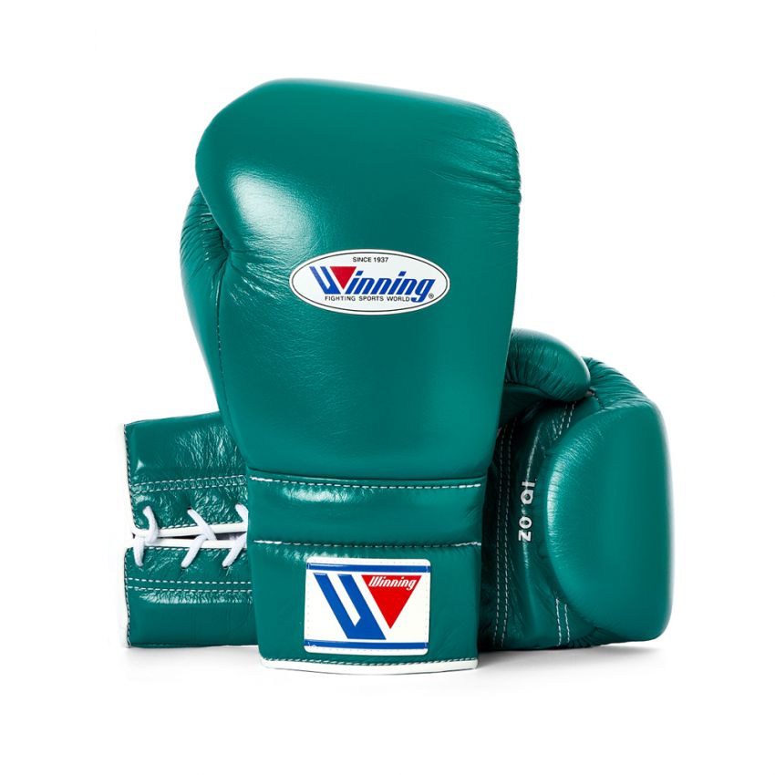 Winning boxing gloves Green Leather 10oz Lace up Velcro