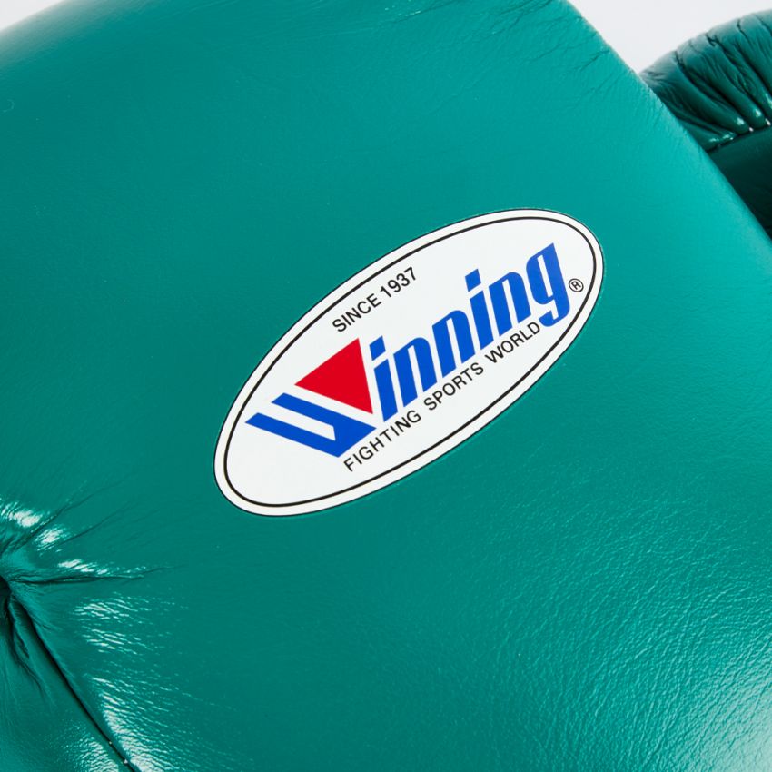 Winning boxing gloves Green Leather 10oz Lace up Velcro