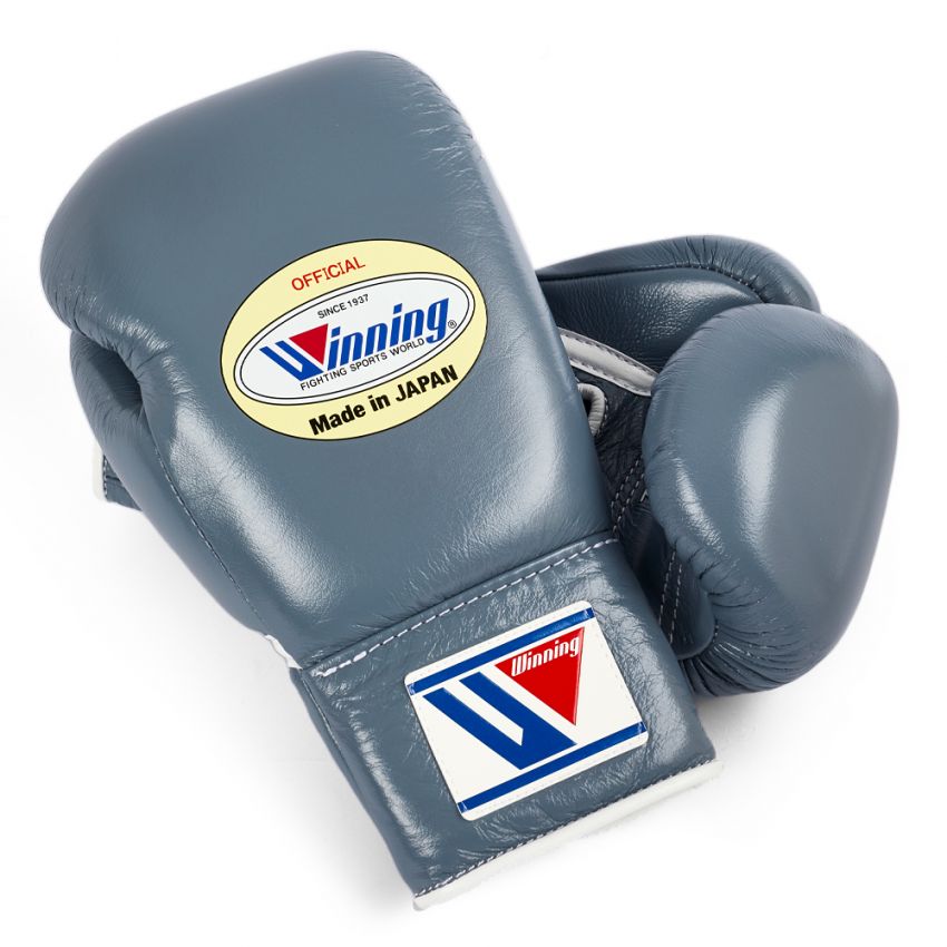 Winning boxing gloves Grey Leather 10oz Lace up - Velcro