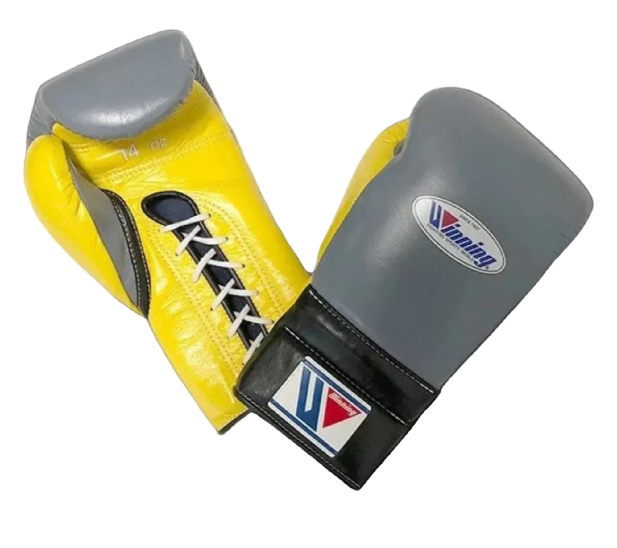 Winning boxing gloves Grey Yellow Black Leather Lace up - Velcro