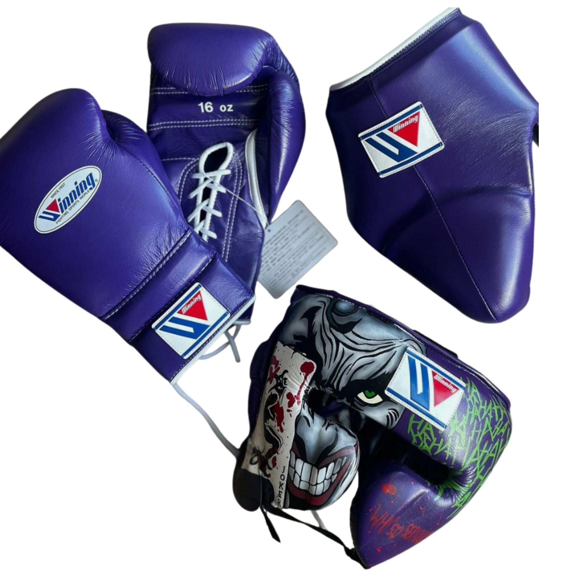 Winning boxing gloves Joker set Purple Leather Lace up - Velcro