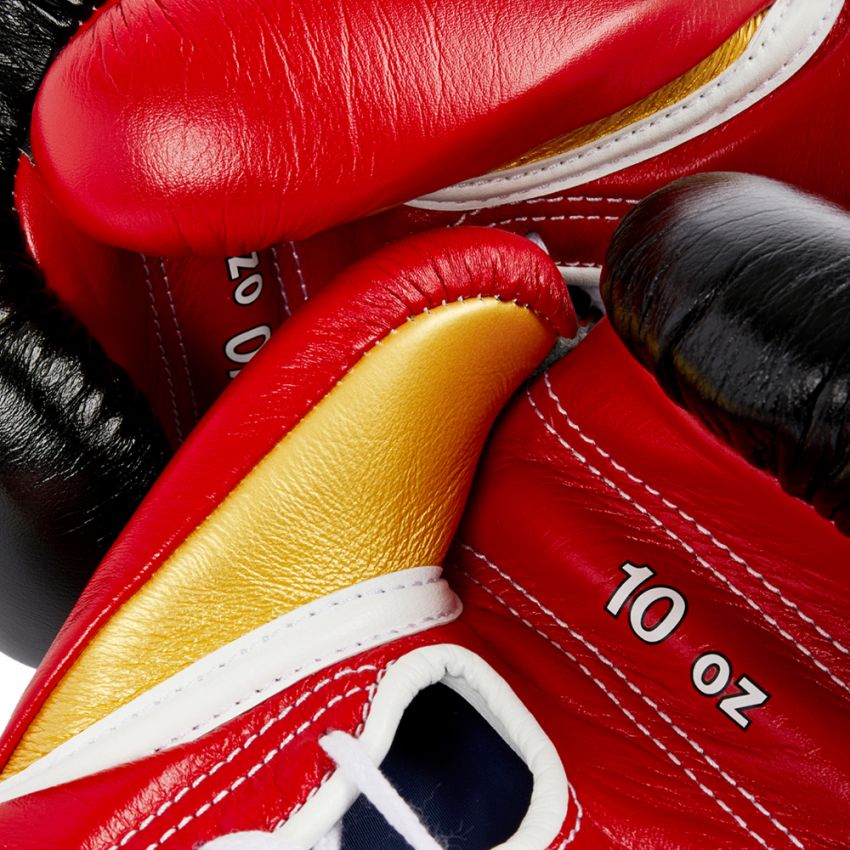 Winning boxing gloves Lace up Black Red Gold Leather 16oz