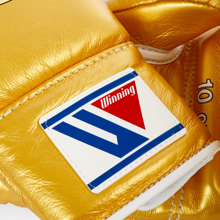 Winning boxing gloves Lace up Gold Leather
