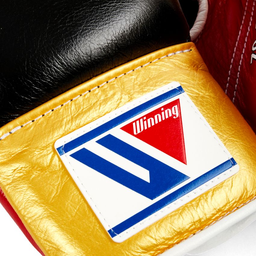 Winning boxing gloves Lace up Black Red Gold Leather 16oz