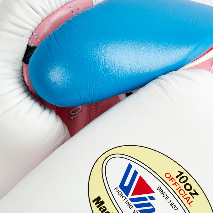 Winning boxing gloves Pink White Leather 14oz Lace up