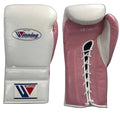 Winning boxing gloves Pink White Leather 14oz Lace up - Velcro