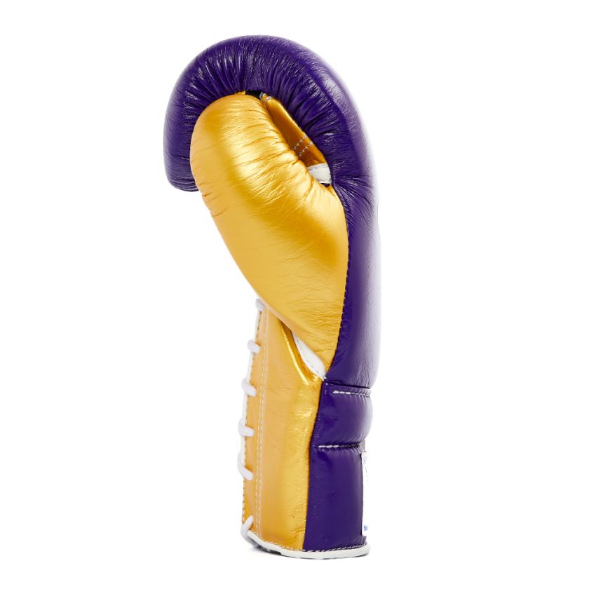 Winning boxing gloves Purple Gold Leather 12oz Lace up - Velcro