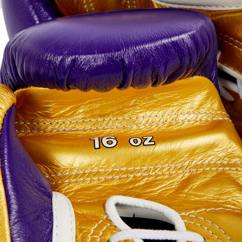 Winning boxing gloves Purple Gold Leather 12oz Lace up - Velcro