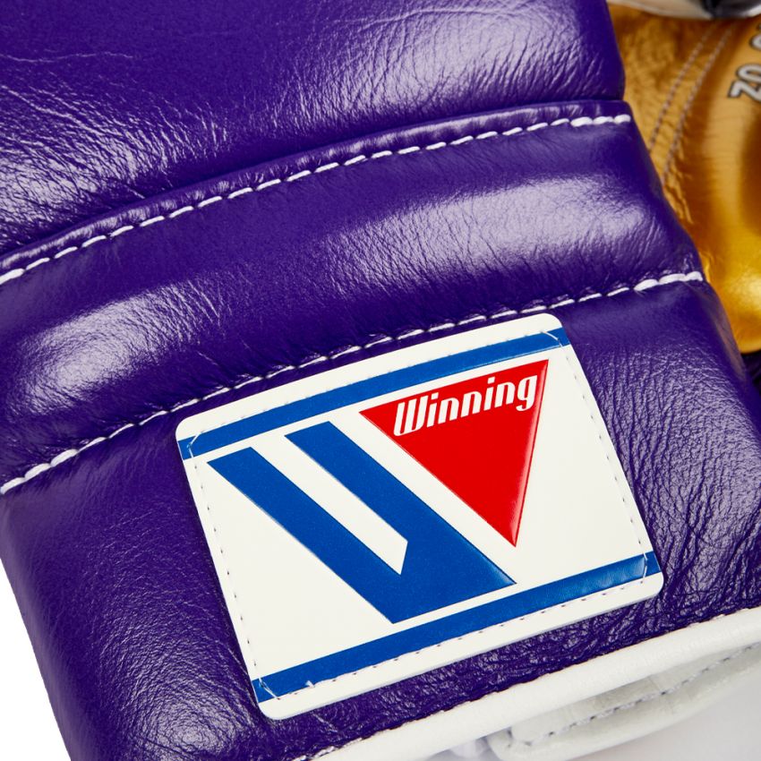 Winning boxing gloves Purple Gold Leather 12oz Lace up - Velcro