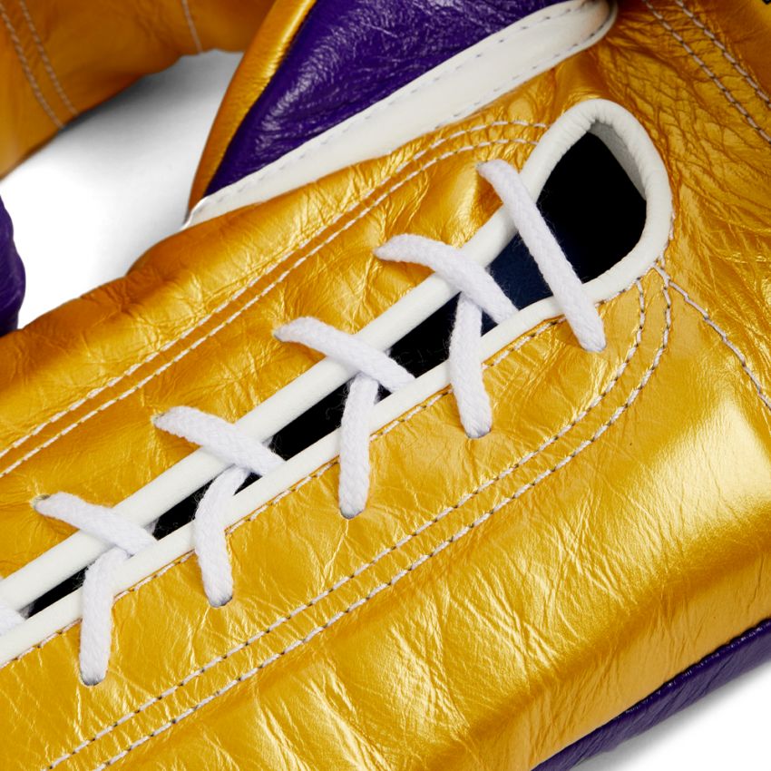 Winning boxing gloves Purple Gold Leather 12oz Lace up - Velcro