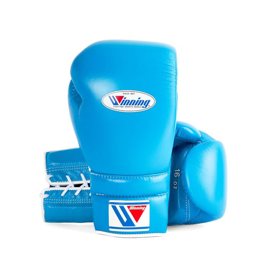 Winning boxing gloves Sky blue Leather Training  Lace up gloves