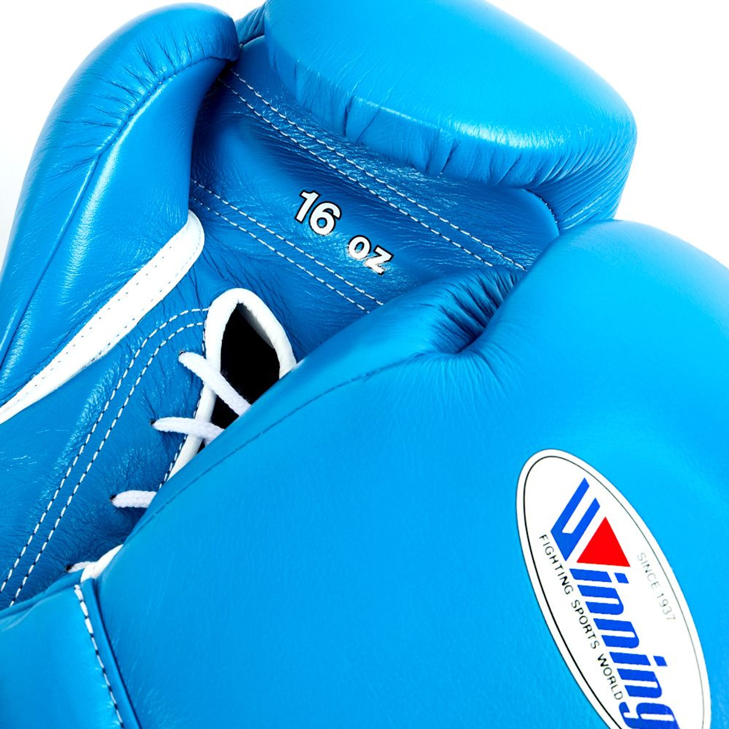Winning boxing gloves Sky blue Leather Training  Lace up gloves