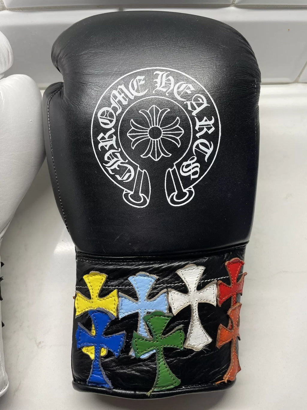 Winning boxing gloves White Black Leather Lace up - Velcro