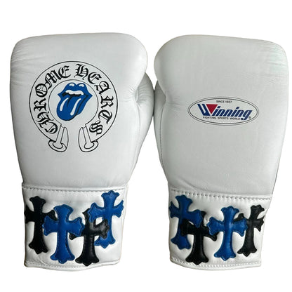 Winning boxing gloves White Cross Leather Lace up - Velcro